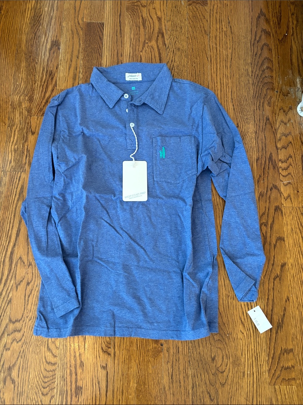 johnnie-O Boys Long Sleeve Polo Shirt in Blue with Green Logo - Picture 4 of 6